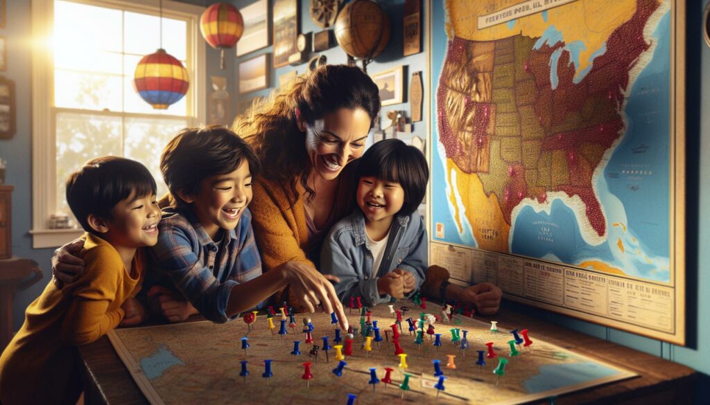 family travel map with pins